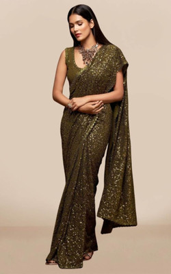 LH ENTERPRISE Self Design, Embellished Bollywood Georgette Saree(Green)