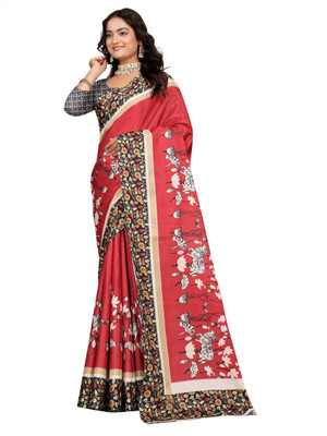 ASHTA Printed Kanjivaram Pure Cotton, Cotton Silk Saree(Red)