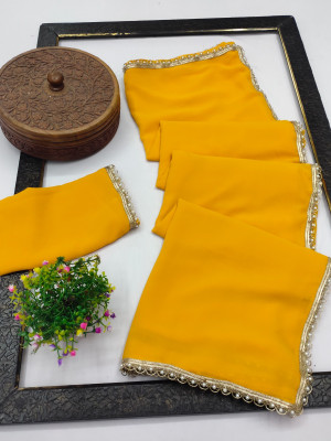 drashti trading Solid/Plain Bollywood Georgette Saree(Mustard)
