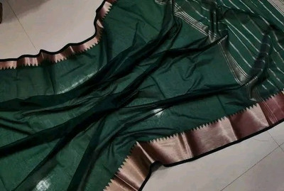 Piku Textile Self Design Mangalagiri Cotton Silk Saree(Dark Green)