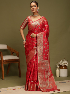 ANOUK Woven Banarasi Silk Blend Saree(Red)