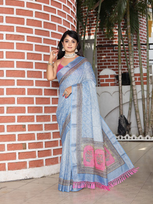 Harkitfashion Digital Print Bollywood Tissue Saree(Light Blue)