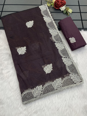 BELLETRENDZ Embroidered Bollywood Net Saree(Pack of 2, Mustard)