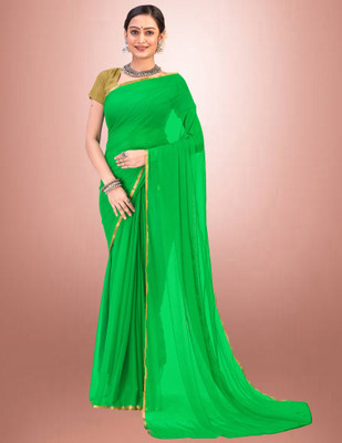 HouseOfCommon Solid/Plain Bollywood Jacquard, Chiffon Saree(Light Green)