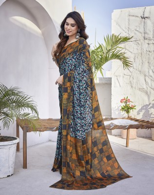 Kjs Printed Bollywood Chiffon Saree(Multicolor)