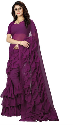 AMK FASHION Self Design, Solid/Plain Bollywood Georgette Saree(Purple)