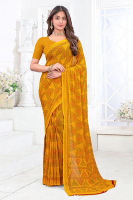 Emv Everymoment Vouge Printed Daily Wear Chiffon Saree(Yellow)