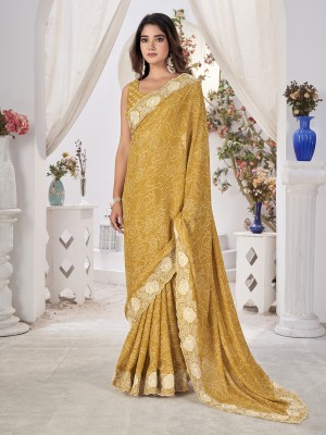 RekhaManiyar Printed Bollywood Georgette Saree(Yellow)