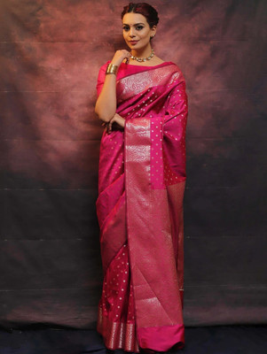 AVANTIKA FASHION Woven Kanjivaram Pure Silk, Art Silk Saree(Pink)