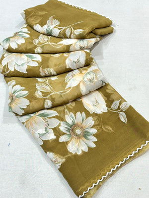 niesha fashion Floral Print, Printed Daily Wear Georgette Saree(Brown)