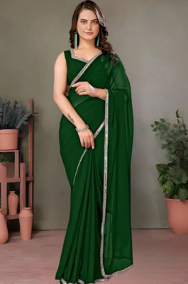 BK COLLECTION Solid/Plain Bollywood Georgette Saree(Green)