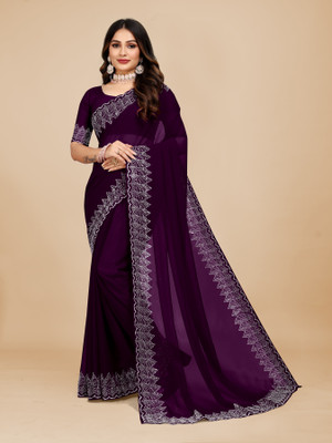 MAYRAAFASHION Embellished Bollywood Georgette Saree(Purple)