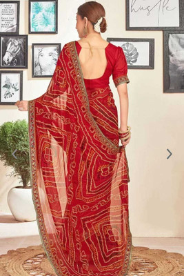 Damru trendz Printed Daily Wear Georgette Saree(Red)