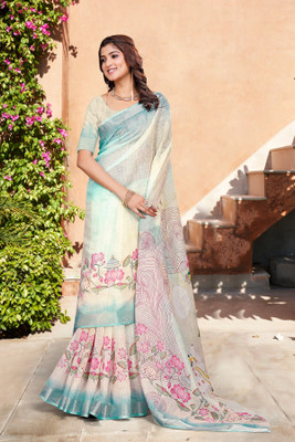 Sidhidata Printed Daily Wear Cotton Blend Saree(Cream)