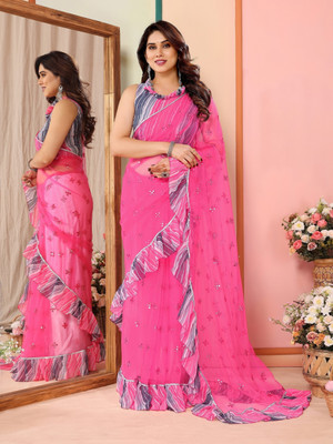 Divastri Embroidered Bollywood Net Saree(Pink)