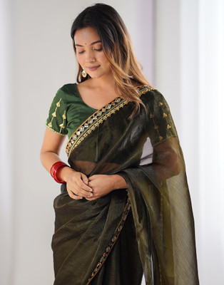 Samah Dyed, Embellished Bollywood Jimmy choo, Chiffon Saree(Green)