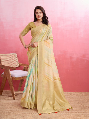 Divastri Digital Print, Printed, Woven Bollywood Pure Cotton Saree(Yellow)
