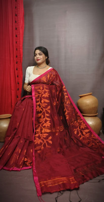 PRANATI ENTERPRISE Woven Handloom Pure Cotton, Cotton Silk Saree(Maroon)