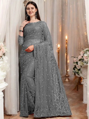 Fashion Nexa Printed Bollywood Brasso Saree(Grey)
