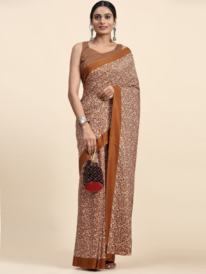 Rachna Floral Print Bollywood Crepe Saree(Brown)
