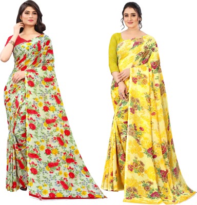 Dori Floral Print Daily Wear Georgette Saree(Pack of 2, Multicolor)