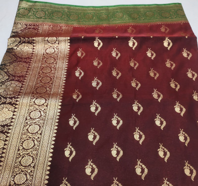 Aaradhya Creation Self Design Banarasi Raw Silk Saree(Brown)