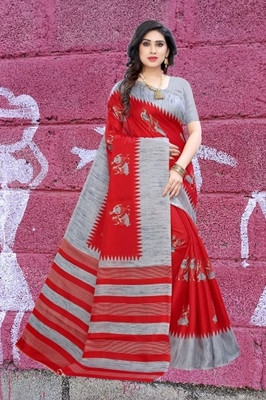 Gugaliya Temple Border Bhagalpuri Cotton Blend, Art Silk Saree(Multicolor)