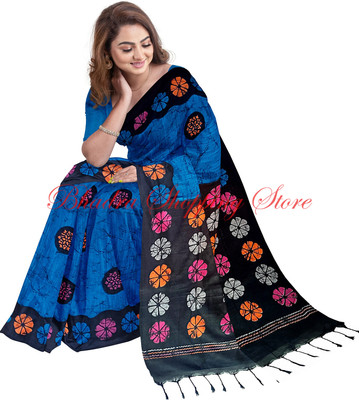 Bhadra Shopping Store Printed Sambalpuri Pure Cotton Saree(Blue)