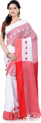 Desh Bidesh Self Design, Woven, Solid/Plain Handloom Handloom Cotton Blend, Pure Cotton Saree(Red, White)