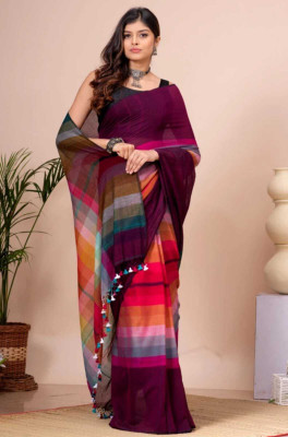 PARTHA BISWAS Self Design Handloom Cotton Blend Saree(Multicolor)