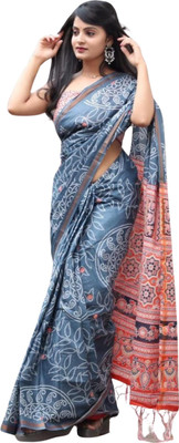 baratheon Self Design Bollywood Cotton Blend Saree(Blue)