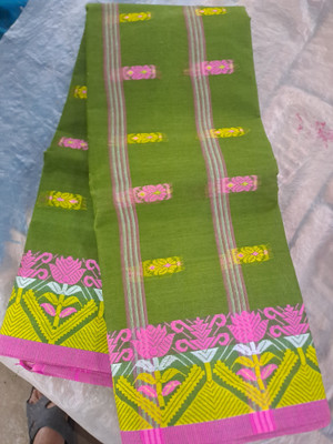Moumitasaree Self Design, Solid/Plain Tant Pure Cotton Saree(Dark Green)