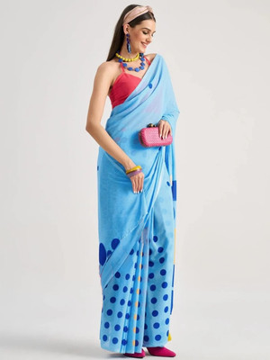 Riddhi textile Hub Digital Print Saree with Attached Blouse Georgette Saree(Red, Blue)