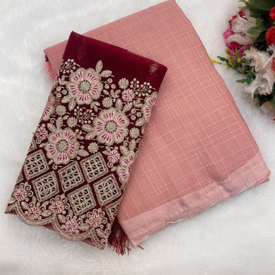 KONICA FAB Solid/Plain Bollywood Chiffon Saree(Pink)