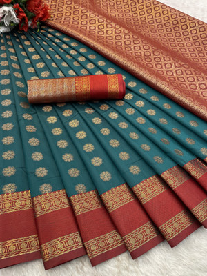 jaygurudev Printed, Woven Bollywood Pure Silk Saree(Dark Green)