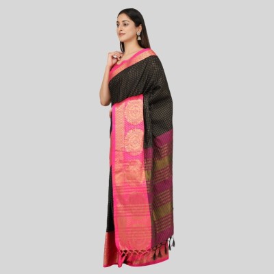 RUDRAKSH Woven Dharmavaram Cotton Silk Saree(Black)