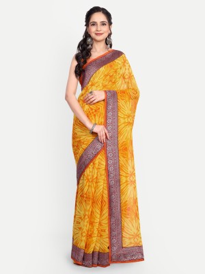 NIRMOHIFASHION Printed Bollywood Georgette Saree(Yellow, Orange)