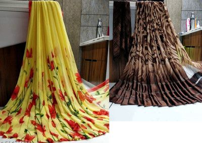 Sitanjali Printed Daily Wear Georgette Saree(Pack of 2, Multicolor)