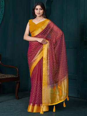 Sareemall Woven Bollywood Tissue Saree(Maroon)