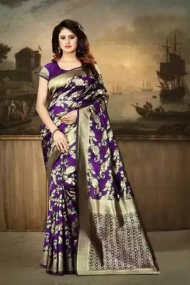 FABART CRETION Woven Banarasi Cotton Silk Saree(Purple)