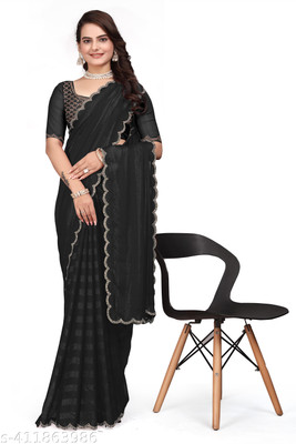 PRAGATI DESIGNER Self Design Bollywood Raw Silk Saree(Black)