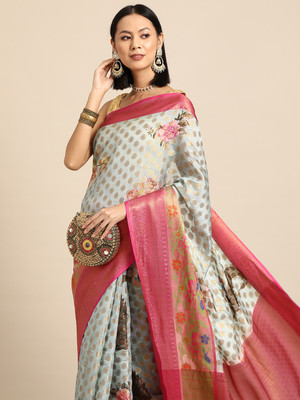 SILK ZONE Digital Print Banarasi Art Silk Saree(Multicolor)