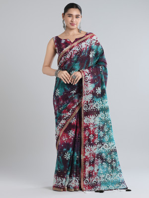 Tasrika Printed Daily Wear Cotton Blend Saree(Light Blue)