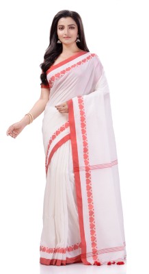 TANTLOOM Woven Handloom Pure Cotton Saree(White)