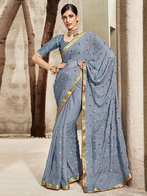 ANOUK Embellished Bollywood Chiffon Saree(Grey)