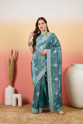 ShopGlobal Embroidered Banarasi Pure Silk Saree(Dark Blue)