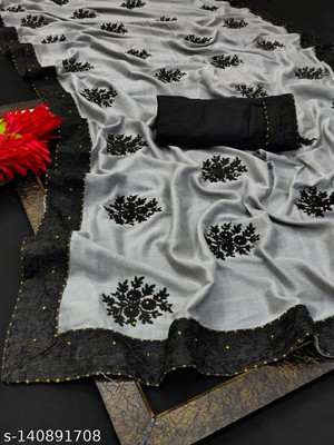 GOLDOLL FAB Woven Assam Silk Cotton Silk Saree(Grey)