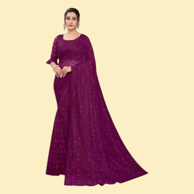 nexxxa Self Design Bollywood Net Saree(Purple)