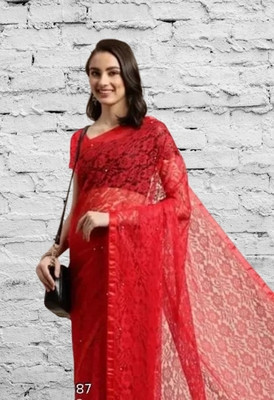 NEXA Embroidered Bollywood Net Saree(Red)