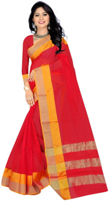Matangi Exporter Self Design Banarasi Cotton Blend Saree(Red)